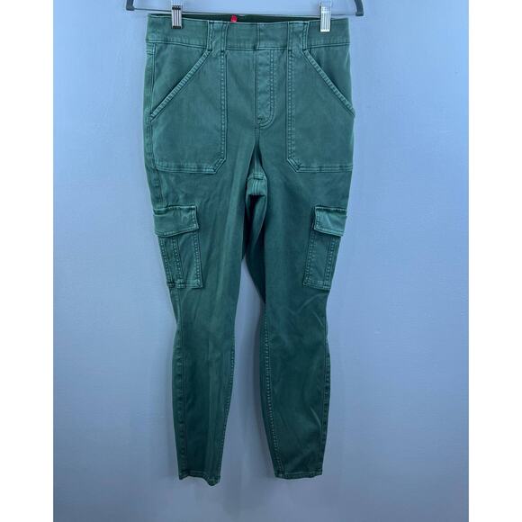 SPANX Olive Green Cotton Blend Stretch Twill Ankle Skinny Cargo Pant L Large - Picture 2 of 8